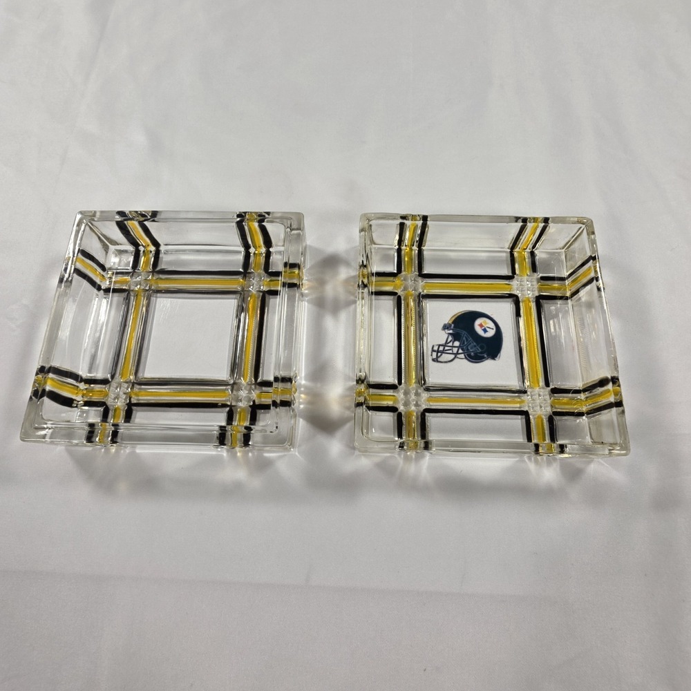 Vintage Pittsburgh Steelers Glass Trinket/ Candy Dishes Pair Fan Created NFL